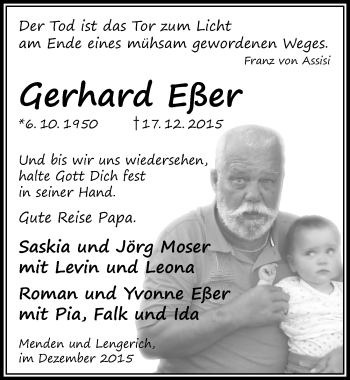 Anzeige von Gerhard Eßer von  Lokalanzeiger 