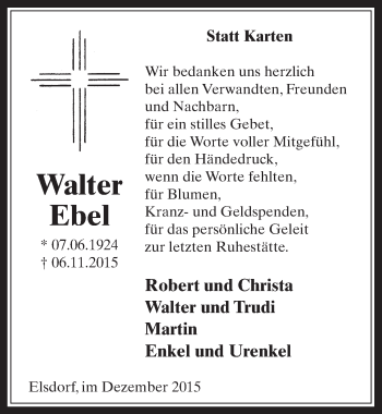 Anzeige von Walter Ebel von  Werbepost 