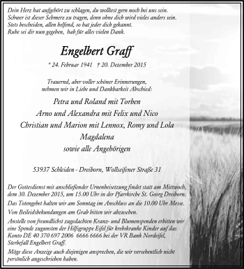 Anzeige von Engelbert Graff von Kölner Stadt-Anzeiger / Kölnische Rundschau / Express