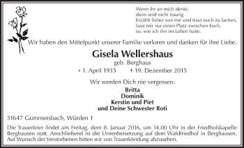 Anzeige von Gisela Wellershaus von  Anzeigen Echo 