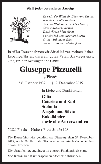 Anzeige von Giuseppe Pizzutelli von  Wochenende 