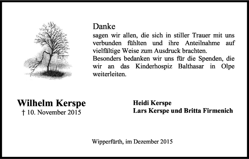  Traueranzeige für Wilhelm Kerspe vom 19.12.2015 aus Kölner Stadt-Anzeiger / Kölnische Rundschau / Express