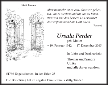 Anzeige von Ursula Perder von  Anzeigen Echo 