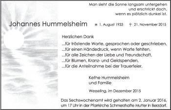 Anzeige von Johannes Hummelsheim von  Schlossbote/Werbekurier 
