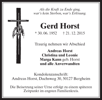 Anzeige von Gerd Horst von  Werbepost 