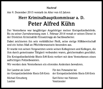Anzeige von Peter Alfred Kühn von Kölner Stadt-Anzeiger / Kölnische Rundschau / Express