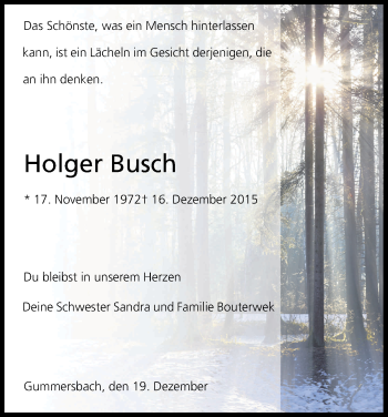 Anzeige von Holger Busch von Kölner Stadt-Anzeiger / Kölnische Rundschau / Express