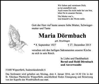Anzeige von Maria Dörmbach von Kölner Stadt-Anzeiger / Kölnische Rundschau / Express