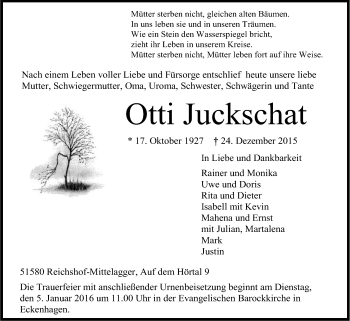 Anzeige von Otti Juckschat von Kölner Stadt-Anzeiger / Kölnische Rundschau / Express