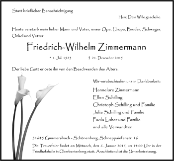 Anzeige von Friedrich-Wilhelm Zimmermann von  Anzeigen Echo 