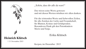 Anzeige von Heinrich Klütsch von  Werbepost 