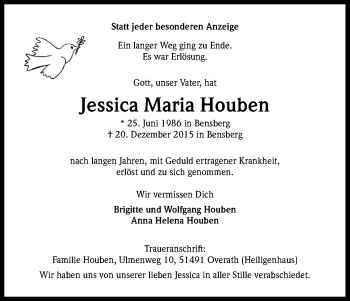 Anzeige von Jessica Maria Houben von Kölner Stadt-Anzeiger / Kölnische Rundschau / Express