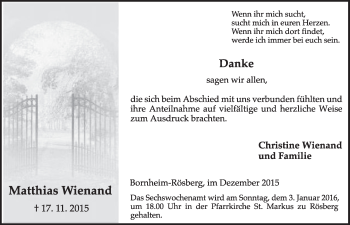Anzeige von Matthias Wienand von  Schlossbote/Werbekurier 