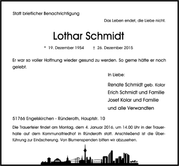 Anzeige von Lothar Schmidt von  Anzeigen Echo 