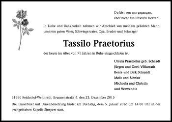 Anzeige von Tassilo Praetorius von Kölner Stadt-Anzeiger / Kölnische Rundschau / Express