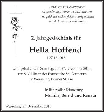 Anzeige von Hella Hoffend von  Schlossbote/Werbekurier 