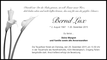 Anzeige von Bernd Lux von Kölner Stadt-Anzeiger / Kölnische Rundschau / Express