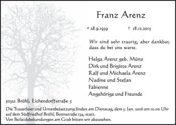 Anzeige von Franz Arenz von  Schlossbote/Werbekurier 