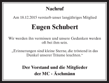 Anzeige von Eugen Schubert von  Werbepost 