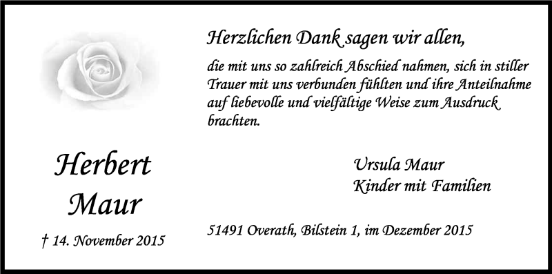  Traueranzeige für Herbert Maur vom 19.12.2015 aus Kölner Stadt-Anzeiger / Kölnische Rundschau / Express