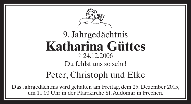  Traueranzeige für Katharina Güttes vom 23.12.2015 aus  Wochenende 