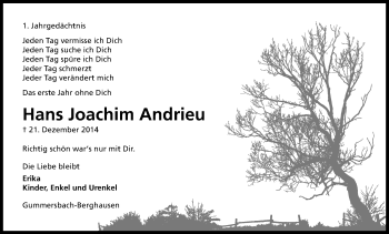 Anzeige von Hans Joachim Andrieu von Kölner Stadt-Anzeiger / Kölnische Rundschau / Express