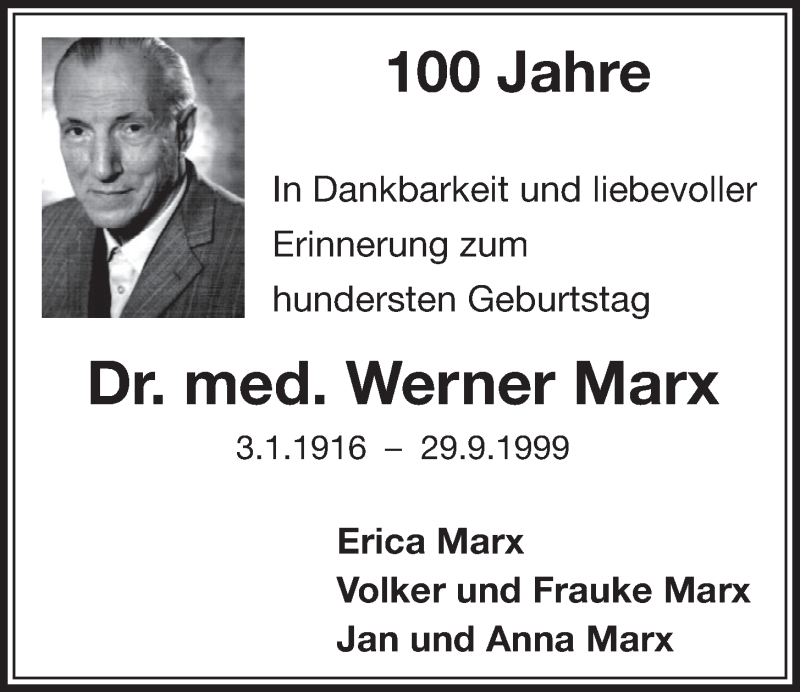  Traueranzeige für Werner Marx vom 30.12.2015 aus  Schlossbote/Werbekurier 