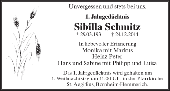 Anzeige von Sibilla Schmitz von  Schlossbote/Werbekurier 