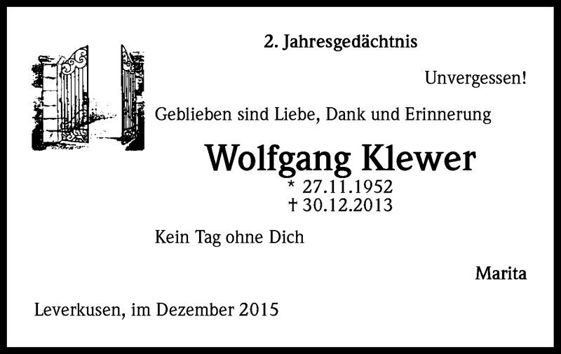  Traueranzeige für Wolfgang Klewer vom 18.07.2023 aus Kölner Stadt-Anzeiger / Kölnische Rundschau / Express