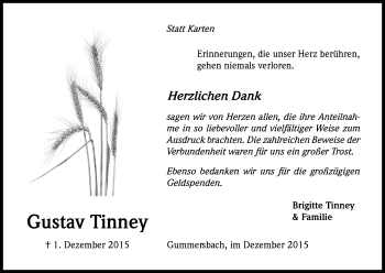 Anzeige von Gustav Tinney von Kölner Stadt-Anzeiger / Kölnische Rundschau / Express