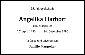 Anzeige von Angelika Harbort von Kölner Stadt-Anzeiger / Kölnische Rundschau / Express