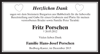 Anzeige von Fritz Porschen von  Sonntags-Post 