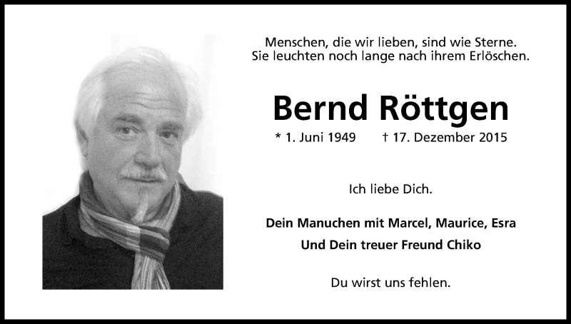  Traueranzeige für Bernd Röttgen vom 22.12.2015 aus Kölner Stadt-Anzeiger / Kölnische Rundschau / Express