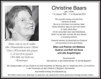 Anzeige von Christine Baars von  Sonntags-Post 