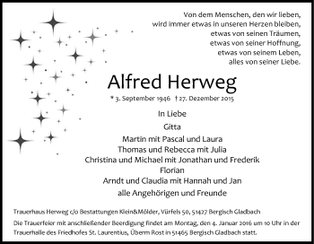 Anzeige von Alfred Herweg von Kölner Stadt-Anzeiger / Kölnische Rundschau / Express