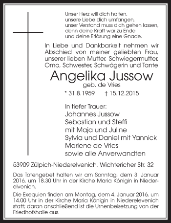 Anzeige von Angelika Jussow von  Blickpunkt Euskirchen 