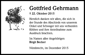 Anzeige von Gottfried Gehrmann von Kölner Stadt-Anzeiger / Kölnische Rundschau / Express