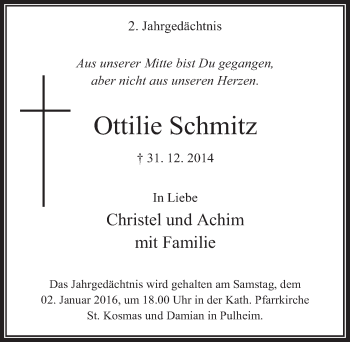 Anzeige von Ottilie Schmitz von  Wochenende 