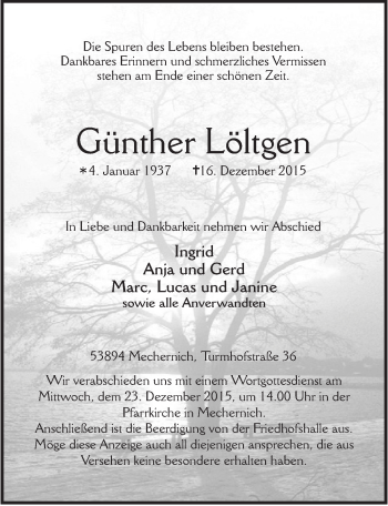 Anzeige von Günther Löltgen von  Blickpunkt Euskirchen 