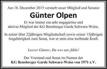 Anzeige von Günter Olpen von Kölner Stadt-Anzeiger / Kölnische Rundschau / Express