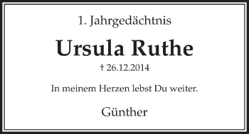 Anzeige von Ursula Ruthe von  Schlossbote/Werbekurier 