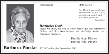 Anzeige von Barbara Pinske von  Sonntags-Post 
