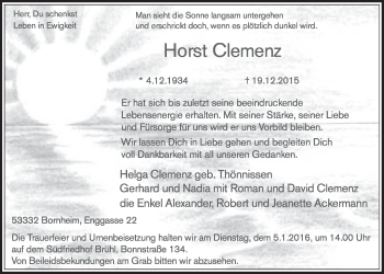 Anzeige von Horst Clemenz von  Schlossbote/Werbekurier 