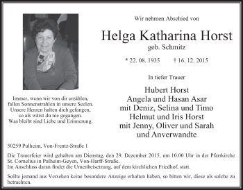 Anzeige von Helga Katharina Horst von  Wochenende 