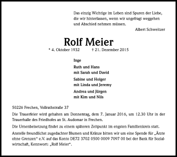 Anzeige von Rolf Meier von Kölner Stadt-Anzeiger / Kölnische Rundschau / Express