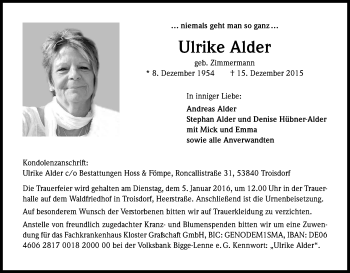 Anzeige von Ulrike Alder von Kölner Stadt-Anzeiger / Kölnische Rundschau / Express