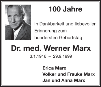 Anzeige von Werner Marx von  Schlossbote/Werbekurier 