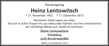 Anzeige von Heinz Lentowitsch von  Anzeigen Echo 
