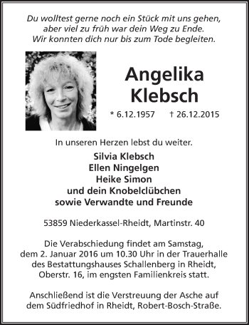 Anzeige von Angelika Klebsch von  Extra Blatt 