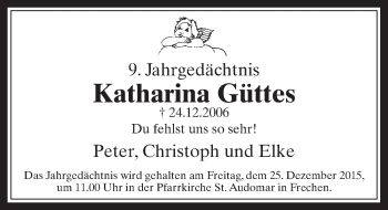 Anzeige von Katharina Güttes von  Wochenende 